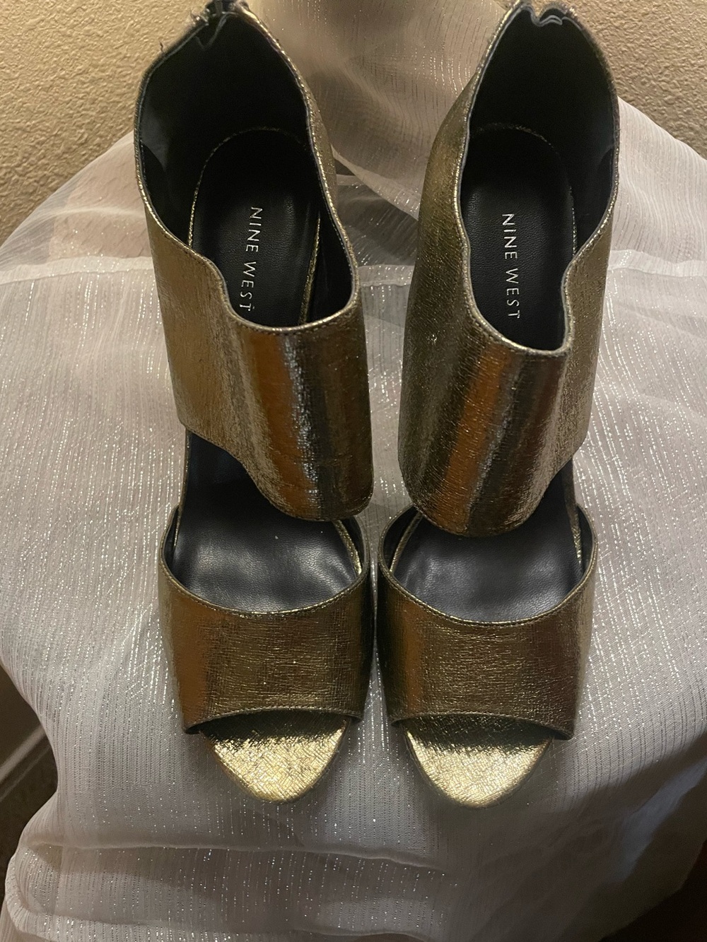 Nine West Metallic Gold Open-Toe Slip-On Heels
